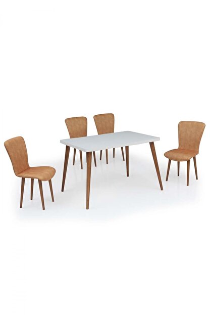 Evdemo Nehir 4 Kisilik Mutfak Masa Sandalye Takimi Beyaz Hardal Fiyati Yorumlari Trendyol