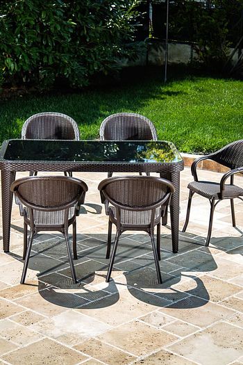 tilia flash 90 150 6 kisilik bahce masa takimi bahce balkon teras camli masa takimi kahve rengi fiyati yorumlari trendyol