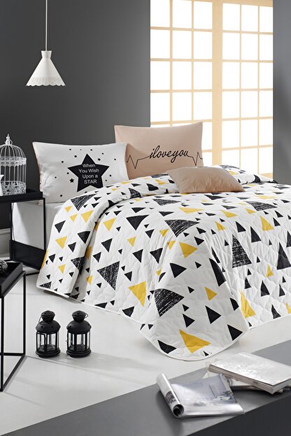 Enlora Home Enlora 100 Dogal Pamuk Kapitoneli Yatak Ortusu Seti Tek Kisilik Ilove Siyah Sari Trendyol
