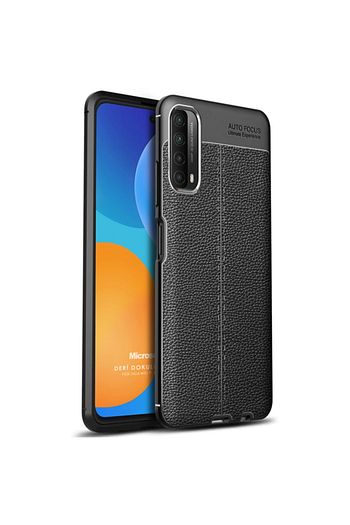 huawei p smart 2021 kilif deri dokulu silikon siyah