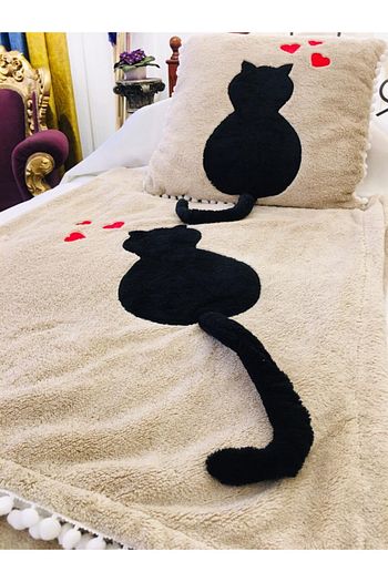 Bambu Tekstil Vizon Throw Set Kedi Figurlu Tek Kisilik Battaniye Trendyol