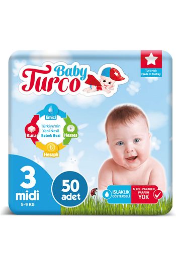 baby turco bebek bezi 3 numara midi 50 adet islak havlu hediyeli fiyati yorumlari trendyol