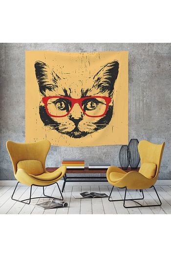 Dessan Home Kirmizi Gozluklu Kedi Kare Duvar Halisi Trendyol