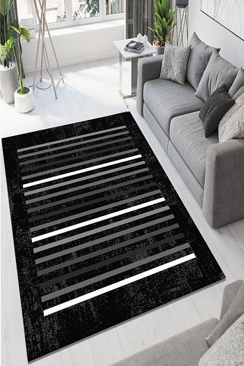 Woolly Home Collection Siyah Beyaz Paralel Cizgili Hali W630 Fiyati Yorumlari Trendyol
