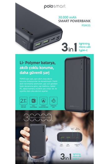 polosmart 30 000 mah 3 girisli super