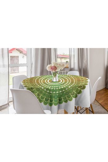 Rengirenk Soyut Yuvarlak Masa Ortusu Yesil Ve Turuncu Mandala Cicegi Desenli Beyaz Trendyol