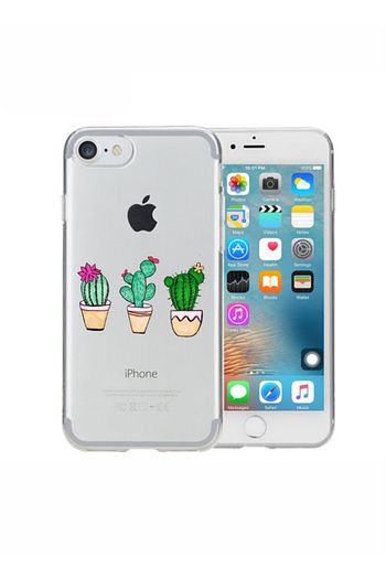 iphone 8 kaktus desenli seffaf telefon kilifi