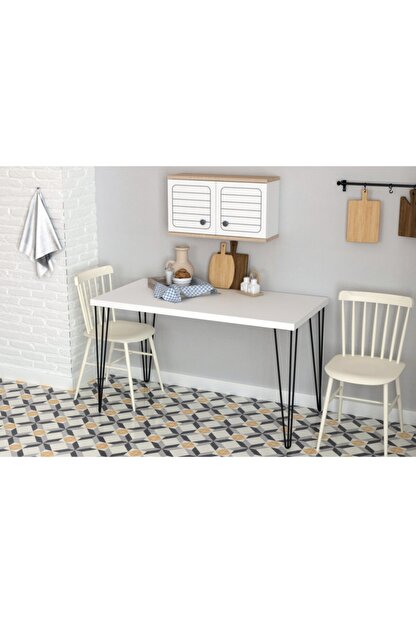 Sanal Mobilya Penia Metal Ayakli Mutfak Masasi Mat Beyaz Trendyol