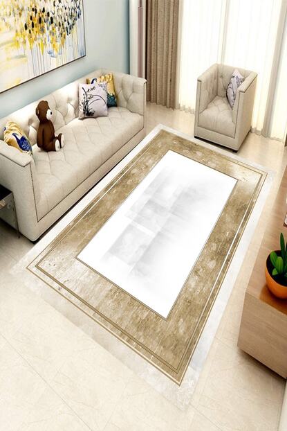 Woolly Home Collection Gold Krem Cerceve Desenli Yikanabilir Kaymaz Deri Taban Hali W135 Fiyati Yorumlari Trendyol