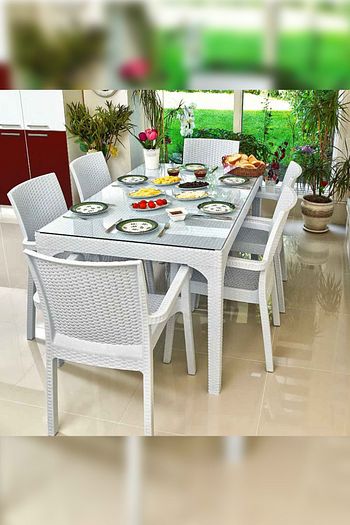 holiday rattan beyaz6li bahce masa takimi 90x150 cm fiyati yorumlari trendyol