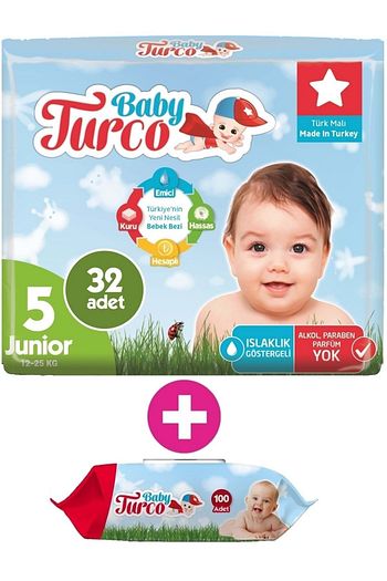 baby turco bebek bezi jumbo beden 5 12 25kg junior 32 adet islak mendil 100 yaprak fiyati yorumlari trendyol