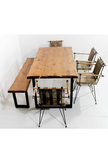Hous Mobilya Tik Rengi Ahsap Yemek Masa Takimi 160x80 Cm Trendyol