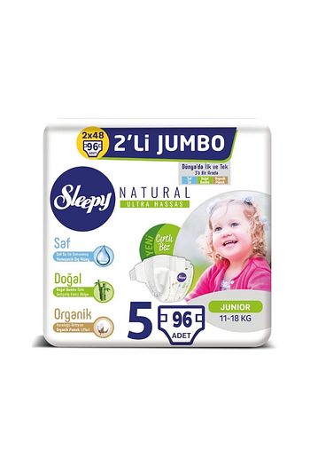 sleepy natural bebek bezi 5 beden junior 2x2 li jumbo 96 adet fiyati yorumlari trendyol