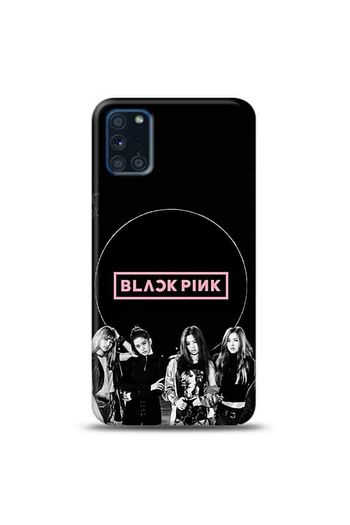 samsung a31 blackpink siyah zemin pembe yazi tasarimli telefon kilifi blc22