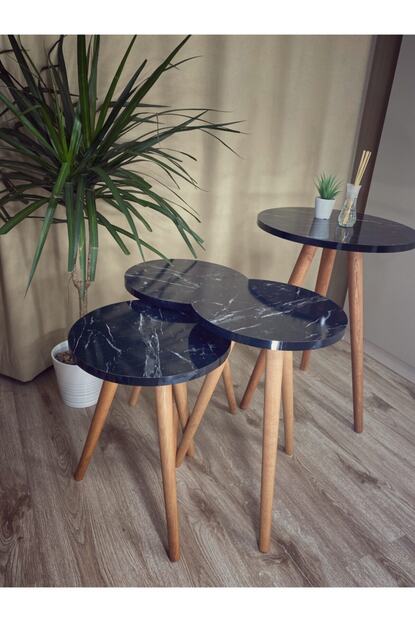 Decorinn Yuvarlak 3 Lu Zigon Sehpa Ve Fiskos Yan Sehpa Takimi Ahsap Ayakli Siyah Mermer Fiyati Yorumlari Trendyol