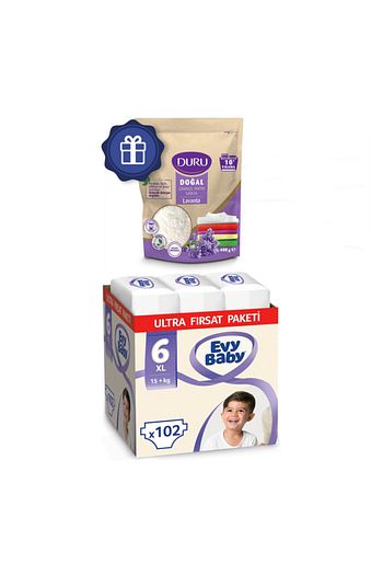 evy baby bebek bezi 6 numara ekstra large ultra firsat 102 adet ve duru granul sabun 400gr fiyati yorumlari trendyol