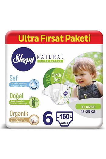 sleepy natural bebek bezi 6 numara xlarge ultra firsat paketi 160 adet fiyati yorumlari trendyol