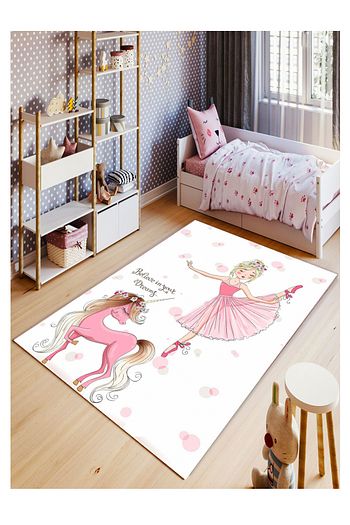 Haliexpress Pembe Unicorn Ve Balerin Kiz Yikanabilir Cocuk Odasi Halisi Trendyol