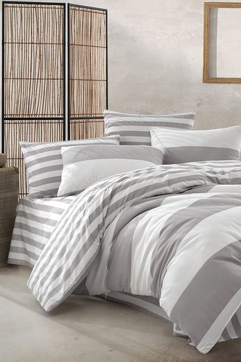 Cotton Touch Cift Tarafli Cift Kisilik Stil Gri Ranforce Nevresim Takimi Trendyol