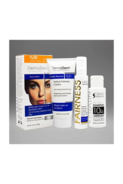 Dermaderm Leke Kremi Seti Leke Giderici Gece Kremi Okiro Gunduz Kremi Okiro Keratin Sampuan Trendyol
