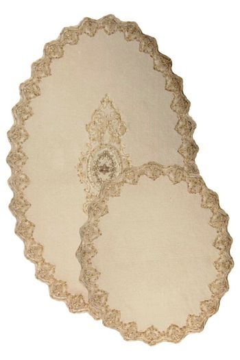 Bonny Home Krem Cotton Lux Fransiz Dantelli Aplikli Pamuklu Klozet Takimi Banyo Halisi Paspas Seti Trendyol