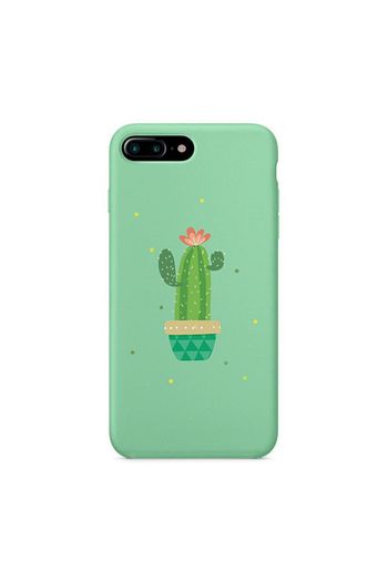 iphone 7 plus premium lansman pastel mint yesil telefon kilifi sirin kaktus desenli