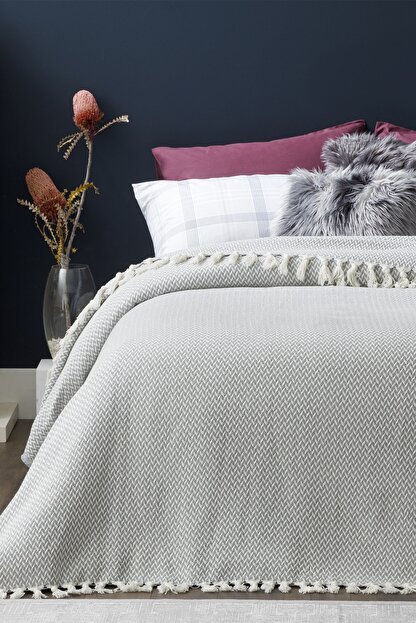 English Home Herringbone Pamuklu Cift Kisilik Yatak Ortusu 240x260 Cm Gri Trendyol