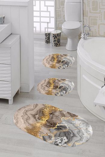 elleser dijital baskili kaymaz tabanli 3 lu oval banyo paspas seti fiyati yorumlari trendyol