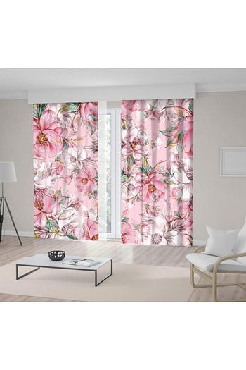 Henge Home Pembe Gul Cicek Desenli Fon Perde Trendyol