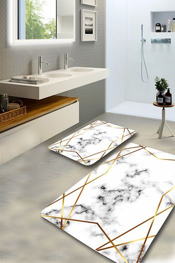 Evimod Gold Frame Cerceveli Mermer Desenli Yikanabilir 2li Banyo Halisi Paspas Klozet Takimi Trendyol