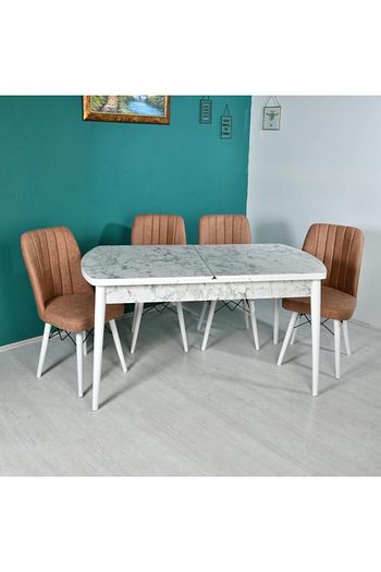 leonhome mutfak yemek masa sandalye takimi x beyaz mermer acilir masa 4 kahve sandalye fiyati yorumlari trendyol