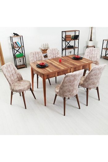 akay home azra 6 kisilik krem acilir ahsap yemek masa sandalye takimi fiyati yorumlari trendyol