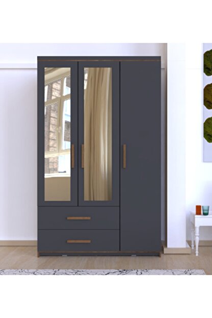 Metalia Gm 856 Rio 3 Kapili 2 Cekmeceli Aynali Gardrop Ceviz Antrasit Gri Fiyati Yorumlari Trendyol