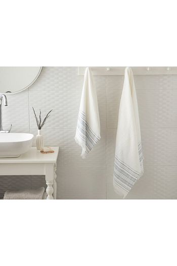 english home retro cizgili 2 li banyo havlusu takimi 50x85cm 70x150cm ekru mavi fiyati yorumlari trendyol