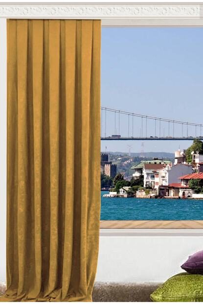 Tac Doga Perdem Duz Dikis Petek Dokulu Ekstraforlu Fon Perde Hardal Fiyati Yorumlari Trendyol