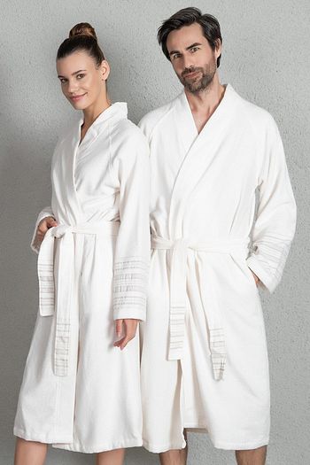 Chakra Derin Unisex Bornoz Ekru Keten Trendyol