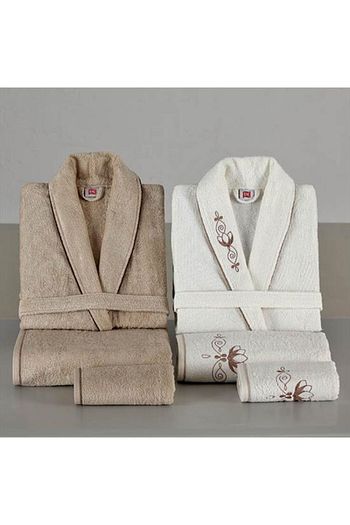 tac unisex ekru camel bamboo nancy aile bornoz seti fiyati yorumlari trendyol
