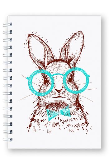 gozluklu tavsan hipster a5 ebat spiralli sert kapak defter 14 8 x 21 cm