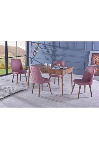 stoker larino premium yemek odasi yemek masa takimi 4 sandalyeli ahsap ayakli pembe fiyati yorumlari trendyol