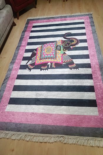 Ebrtech Pembe Siyah Mix Lazer Kesim Dijital Baski Sacakli Hali Besen1111 Trendyol