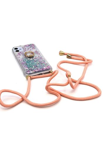 huawei p30 lite sulu simli boyun askili yuzuklu silikon kilif pembe yesil