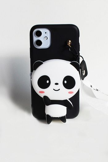 huawei mate 20 lite maskotlu cuzdanli boyun askili silikon kilif panda