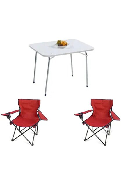 Toysan Katlanir Cantali Kamp Sandalyesi Kirmizi 2 Adet Ve 45x60 Masa Trendyol