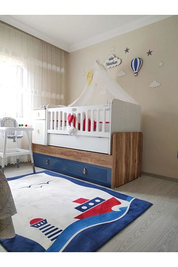 Halivagonu J5121 Mavi Gemili Denizci Cocuk Odasi Halisi Fiyati Yorumlari Trendyol