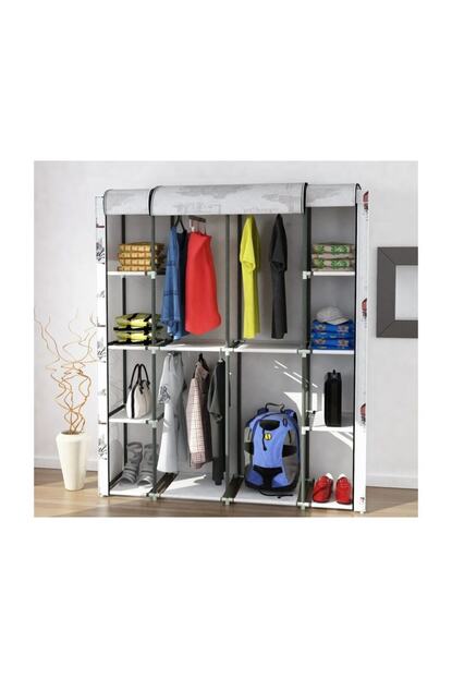 kalyonhome lux celik profilli cok rafli bez dolap kumas gardirop fiyati yorumlari trendyol