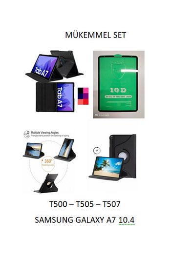 samsung galaxy tab a7 10 4 t500 360 derece donebilen lux kapak kilif 10d tam ekran koruyucu