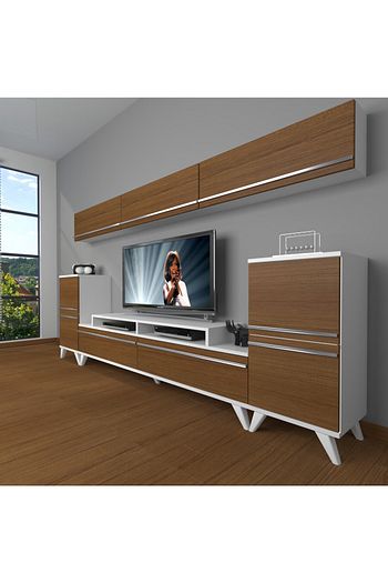 ekoflex 9 mdf retro tv unitesi tv sehpasi beyaz ceviz