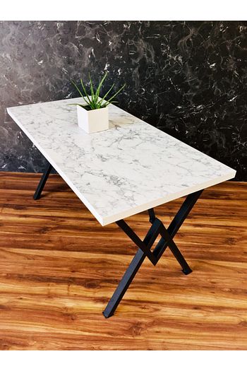 Yirmi15 Metal X Ayakli 70x140 Cm White Marble Mutfak Masasi Trendyol