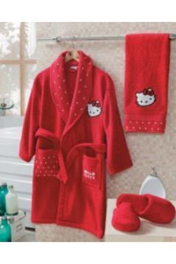 Aryildiz Home Kiz Cocuk Kirmizi Hello Kity Bornoz Takimi Trendyol
