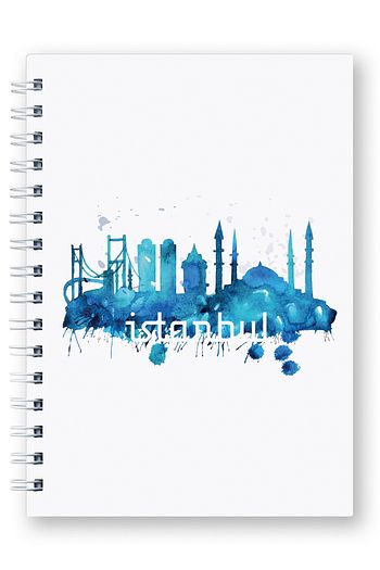 Mespho Mavi Sulu Boya Istanbul Silueti A6 Ebat Spiralli Sert Kapak Defter 10 5 X 14 8 Cm Trendyol